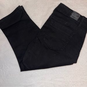 Love, indigo, black Capri jeans